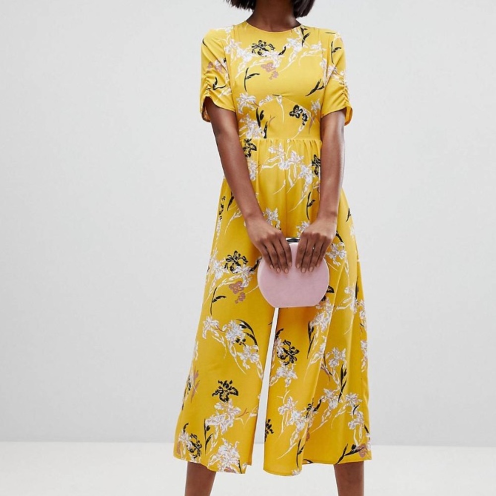 ASOS Tea Jumpsuit w/ ruched sleeve in floral print